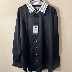 International Report Mens Black Dress Shirt Striped Contrast Collar & Cuffs, 3XL
